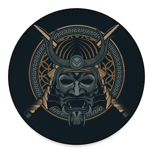 Black Samurai Mask Print Round Floor Mat