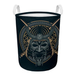 Black Samurai Mask Print Round Laundry Basket