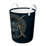 Black Samurai Mask Print Round Laundry Basket