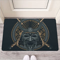 Black Samurai Mask Print Rubber Doormat