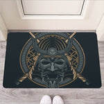 Black Samurai Mask Print Rubber Doormat