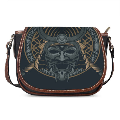 Black Samurai Mask Print Saddle Bag