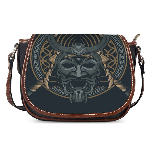 Black Samurai Mask Print Saddle Bag