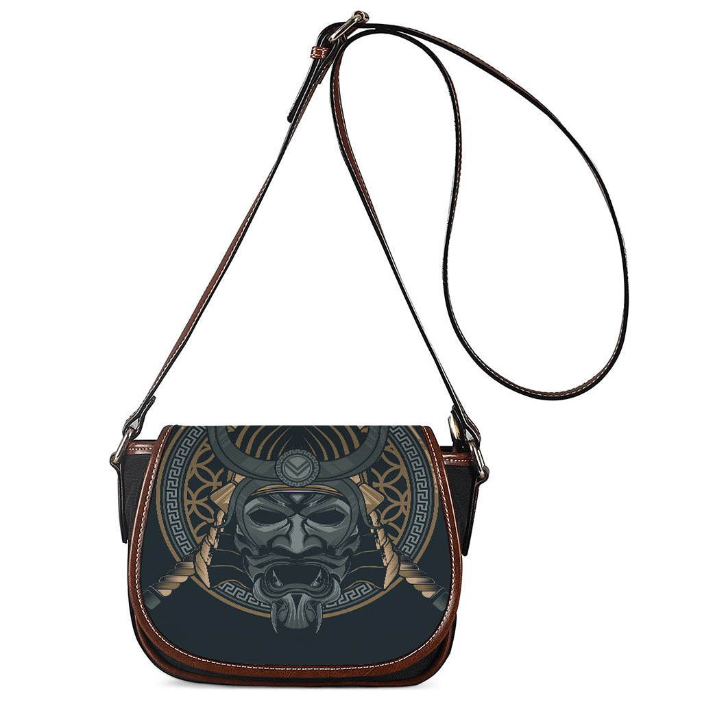Black Samurai Mask Print Saddle Bag