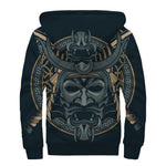 Black Samurai Mask Print Sherpa Lined Zip Up Hoodie