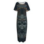 Black Samurai Mask Print Short Sleeve Long Nightdress