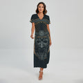 Black Samurai Mask Print Short Sleeve Maxi Dress