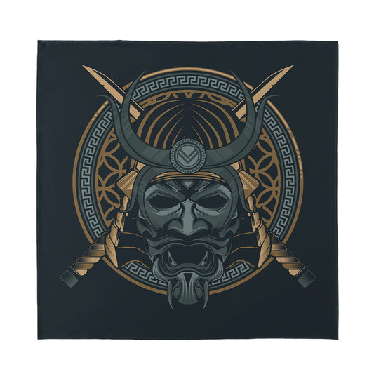 Black Samurai Mask Print Silk Bandana