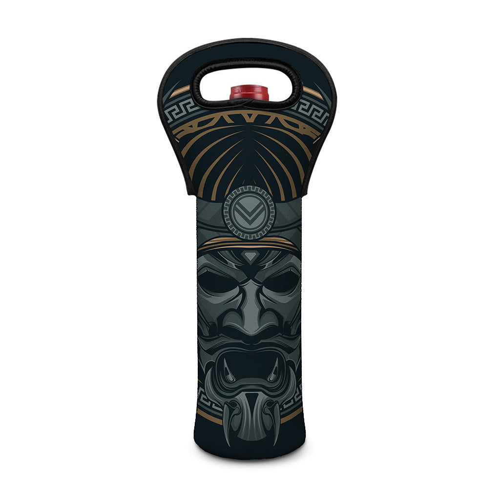 Black Samurai Mask Print Single Neoprene Wine Tote
