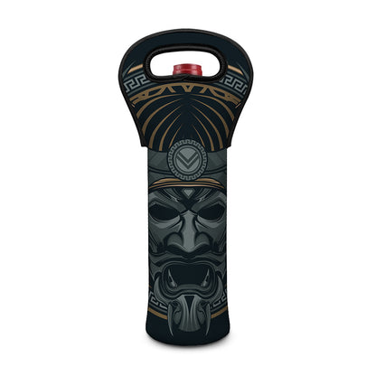 Black Samurai Mask Print Single Neoprene Wine Tote