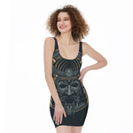 Black Samurai Mask Print Sleeveless Bodycon Dress