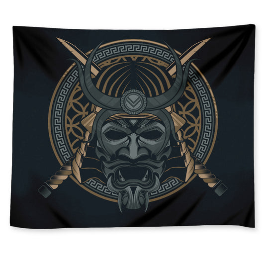 Black Samurai Mask Print Tapestry