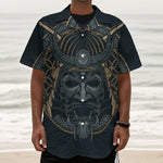 Black Samurai Mask Print Textured Short Sleeve Shirt