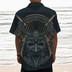 Black Samurai Mask Print Textured Short Sleeve Shirt