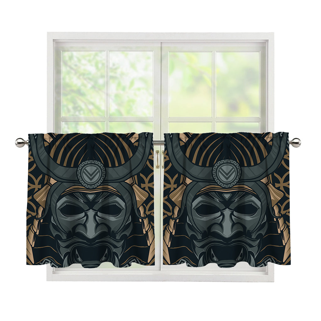 Black Samurai Mask Print Tier Curtains