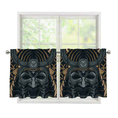 Black Samurai Mask Print Tier Curtains