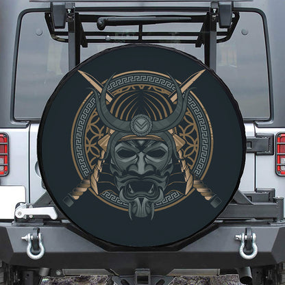 Black Samurai Mask Print Tire Cover