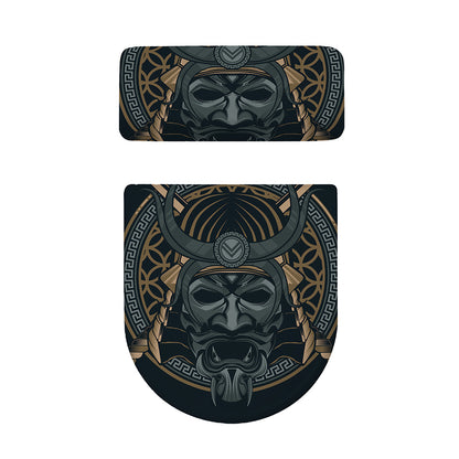 Black Samurai Mask Print Toilet Lid And Tank Cover Set