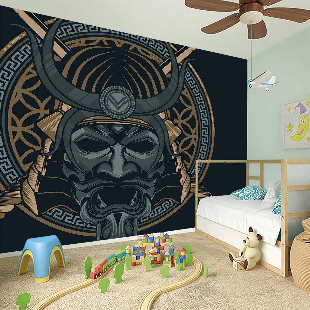 Black Samurai Mask Print Wall Sticker