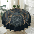 Black Samurai Mask Print Waterproof Round Tablecloth