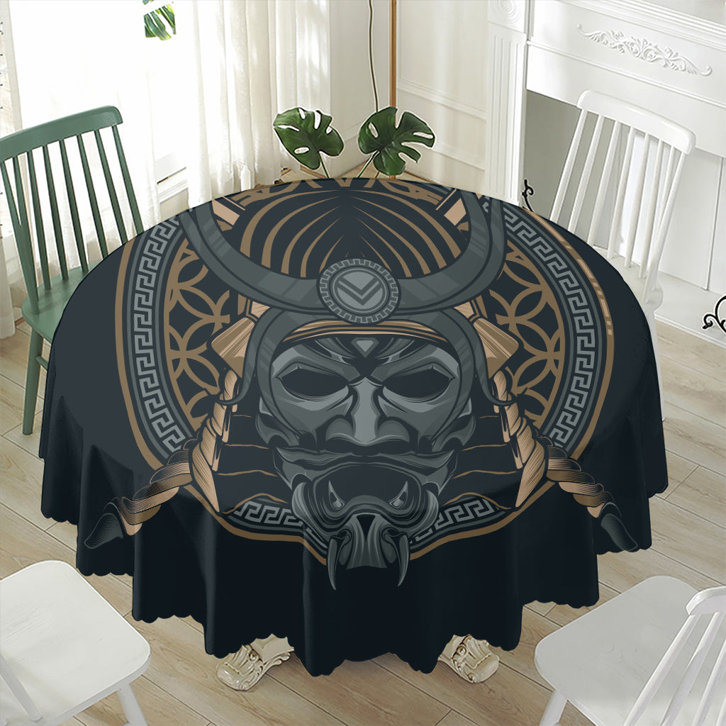 Black Samurai Mask Print Waterproof Round Tablecloth