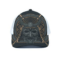 Black Samurai Mask Print White Mesh Trucker Hat