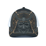 Black Samurai Mask Print White Mesh Trucker Cap