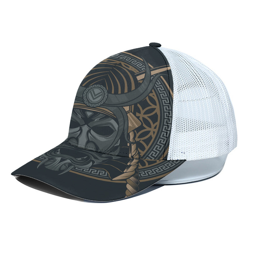 Black Samurai Mask Print White Mesh Trucker Cap