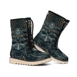 Black Samurai Mask Print Winter Boots