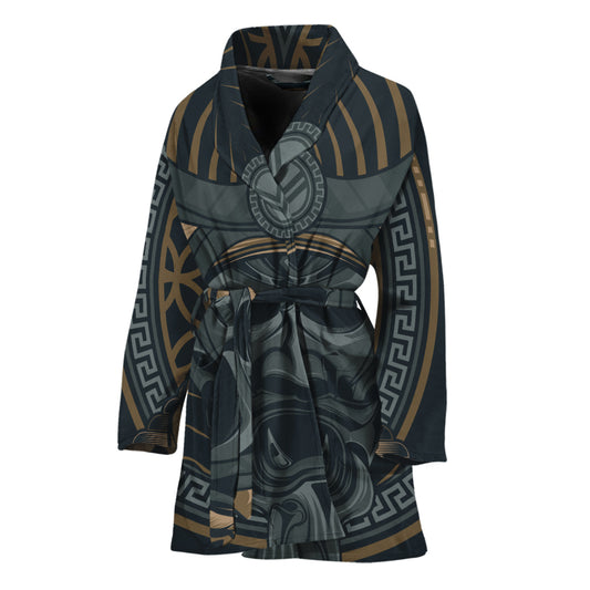 Black Samurai Mask Print Women's Bathrobe