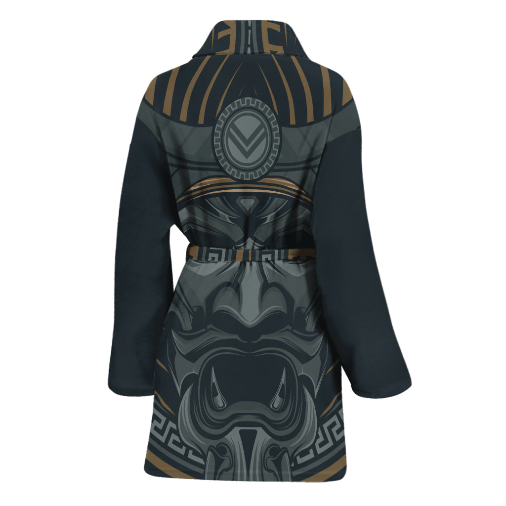 Black Samurai Mask Print Women's Bathrobe