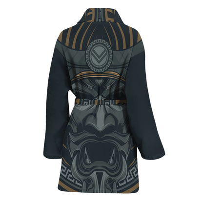 Black Samurai Mask Print Women's Bathrobe