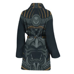 Black Samurai Mask Print Women's Bathrobe