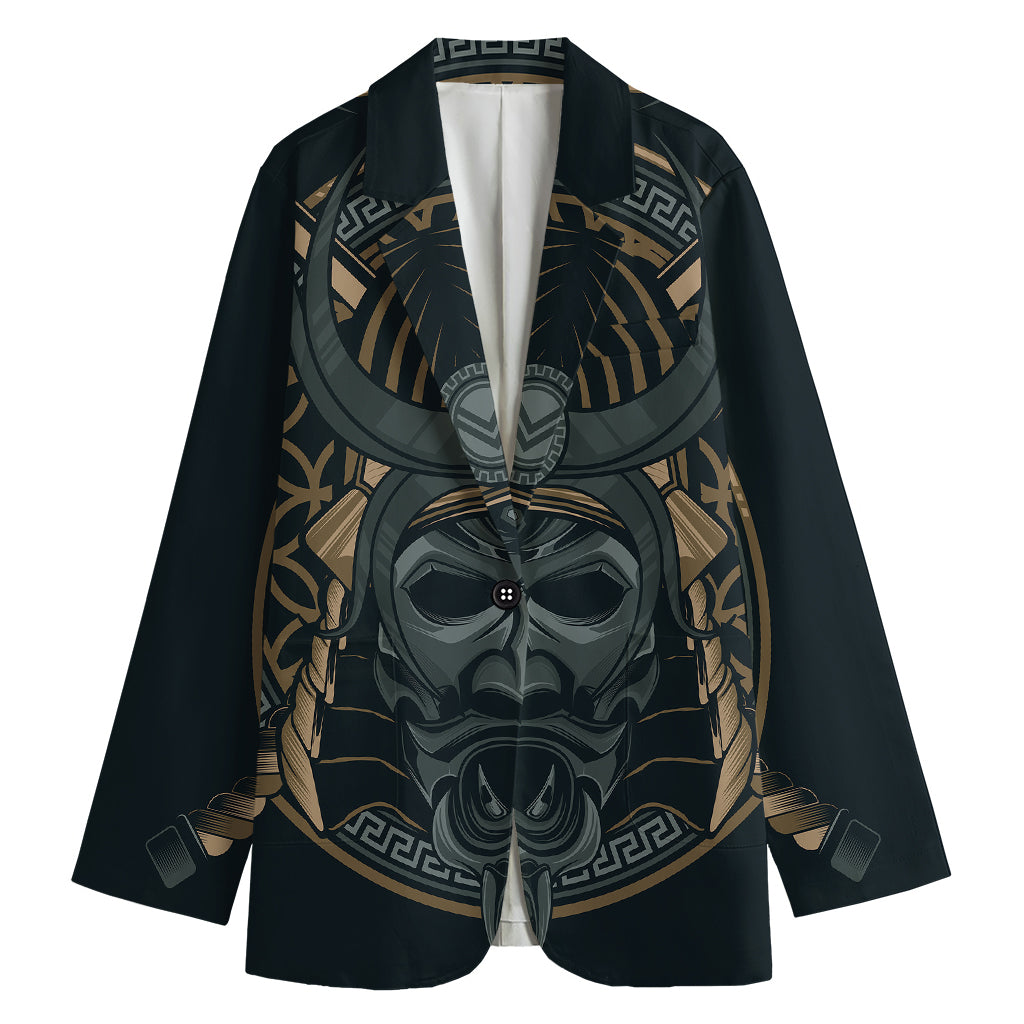 Black Samurai Mask Print Women's Blazer