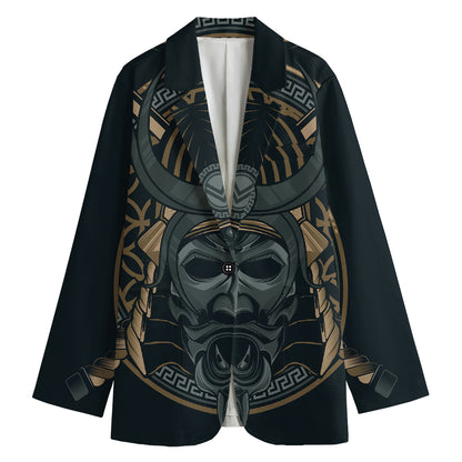 Black Samurai Mask Print Women's Blazer