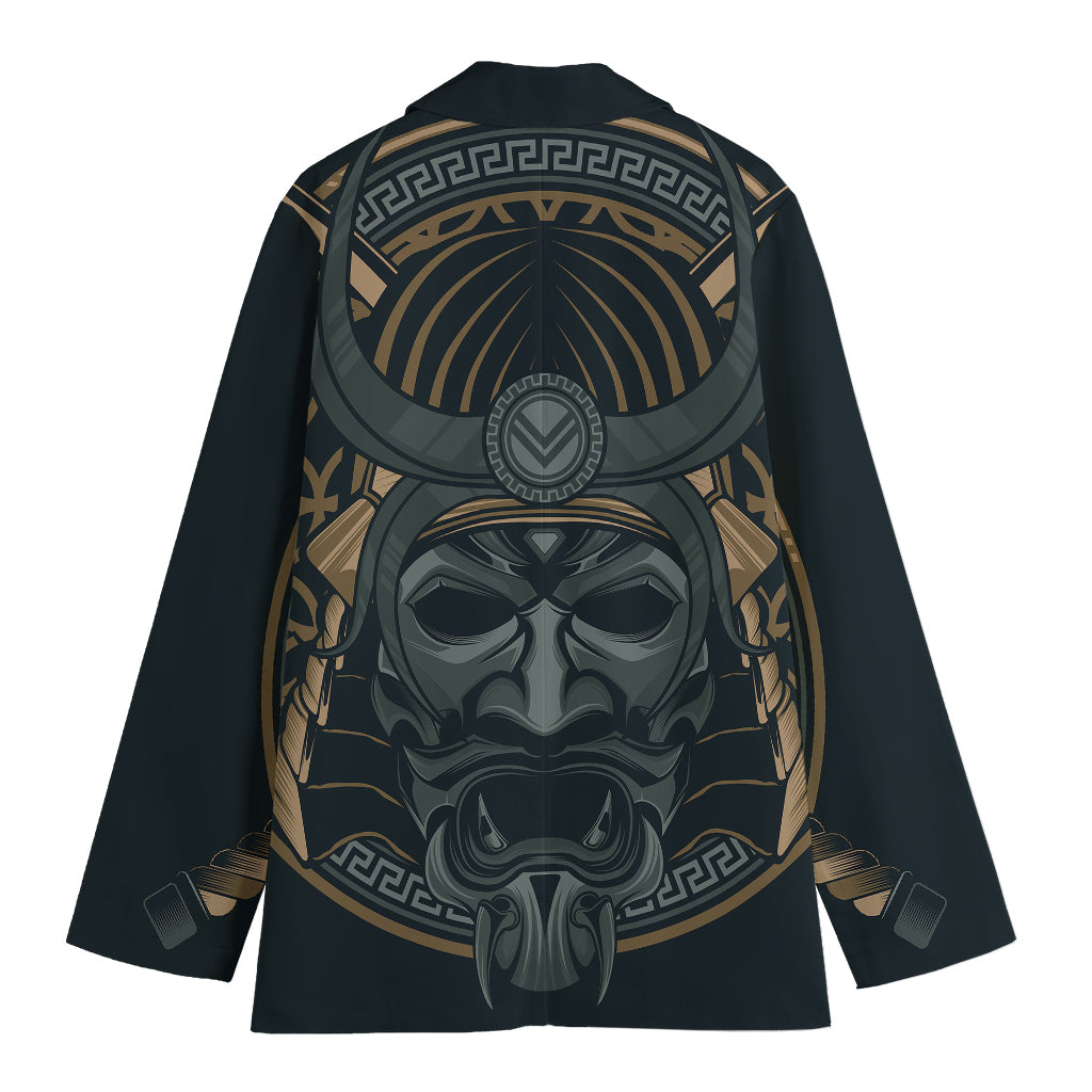 Black Samurai Mask Print Women's Blazer