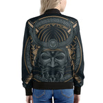 Black Samurai Mask Print Women's Bomber Jacket
