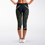Black Samurai Mask Print Women's Capri Leggings