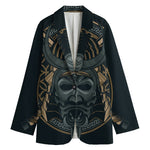 Black Samurai Mask Print Women's Cotton Blazer