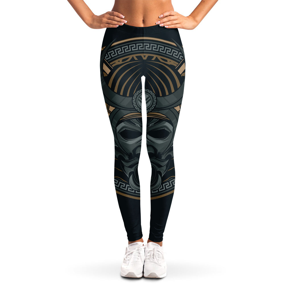 Black Samurai Mask Print Women's Leggings