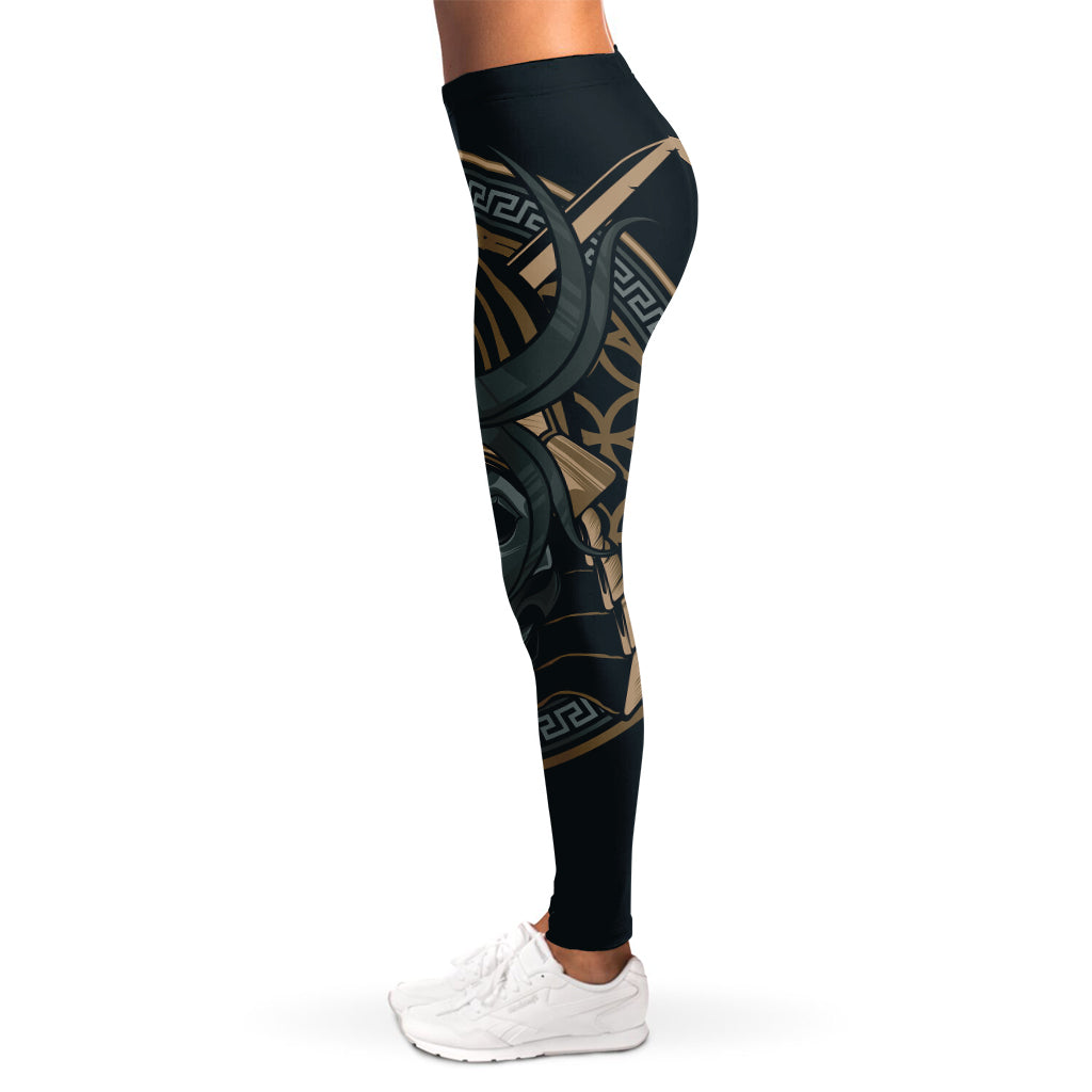 Black Samurai Mask Print Women's Leggings