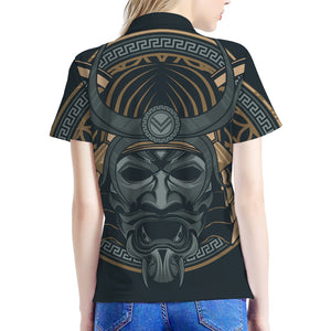 Black Samurai Mask Print Women's Polo Shirt