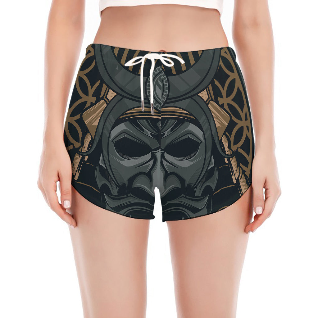Black Samurai Mask Print Women's Split Running Shorts