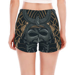 Black Samurai Mask Print Women's Split Running Shorts