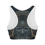 Black Samurai Mask Print Women's Sports Bra