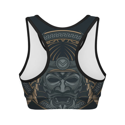 Black Samurai Mask Print Women's Sports Bra