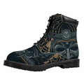 Black Samurai Mask Print Padded Collar Lace Up Boots