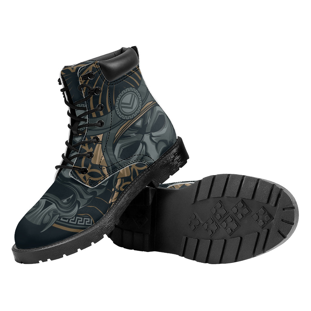 Black Samurai Mask Print Work Boots
