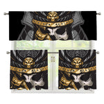 Black Samurai Skull Print 3 Piece Kitchen Curtains