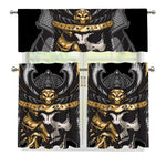Black Samurai Skull Print 3 Piece Kitchen Curtains